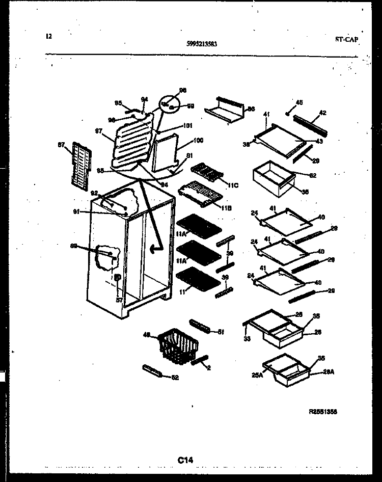SHELVES AND SUPPORTS Diagram and Parts List for RS229MCD3  Frigidaire Refrigerator
