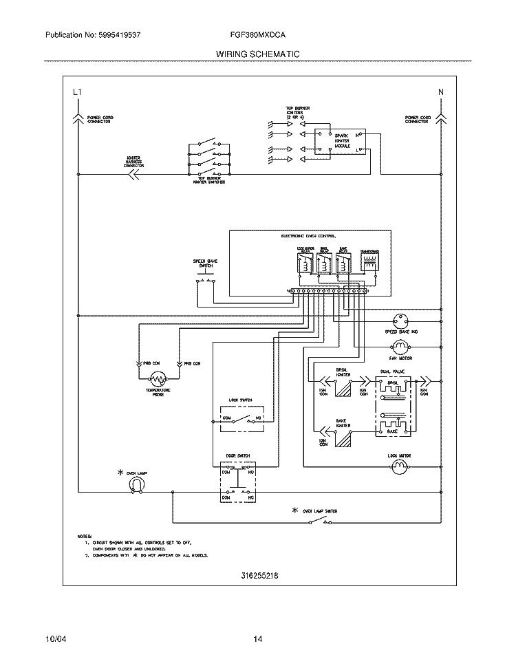 WIRING SCHEMATIC Diagram and Parts List for FGF380MXDCA  Frigidaire Range