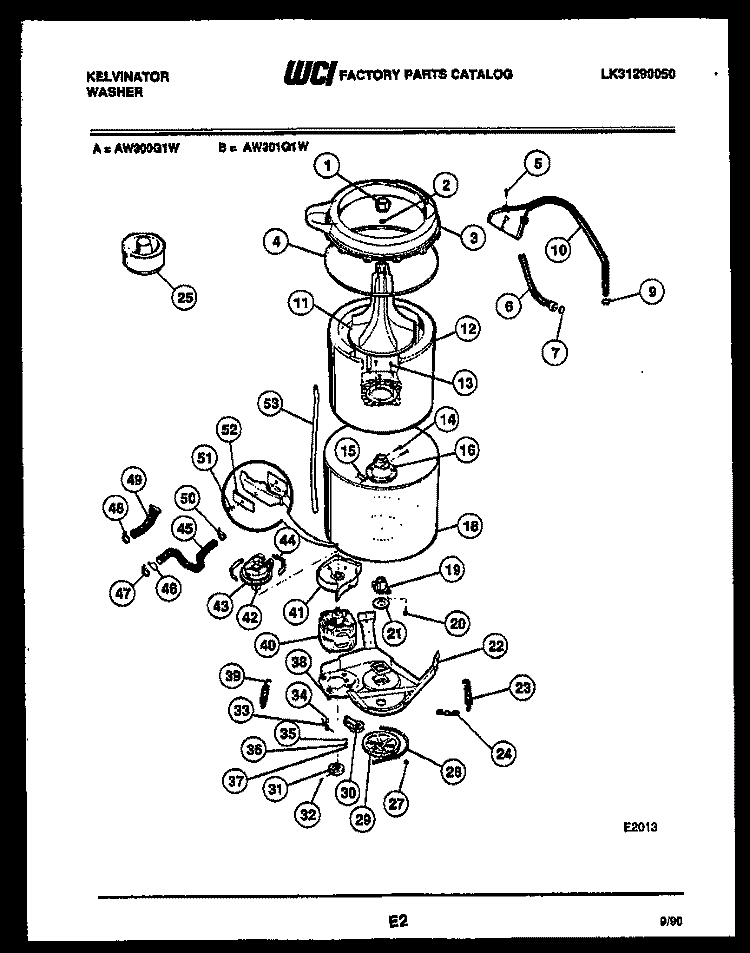 TUB DETAIL Diagram and Parts List for AW300G1D  Kelvinator Washer