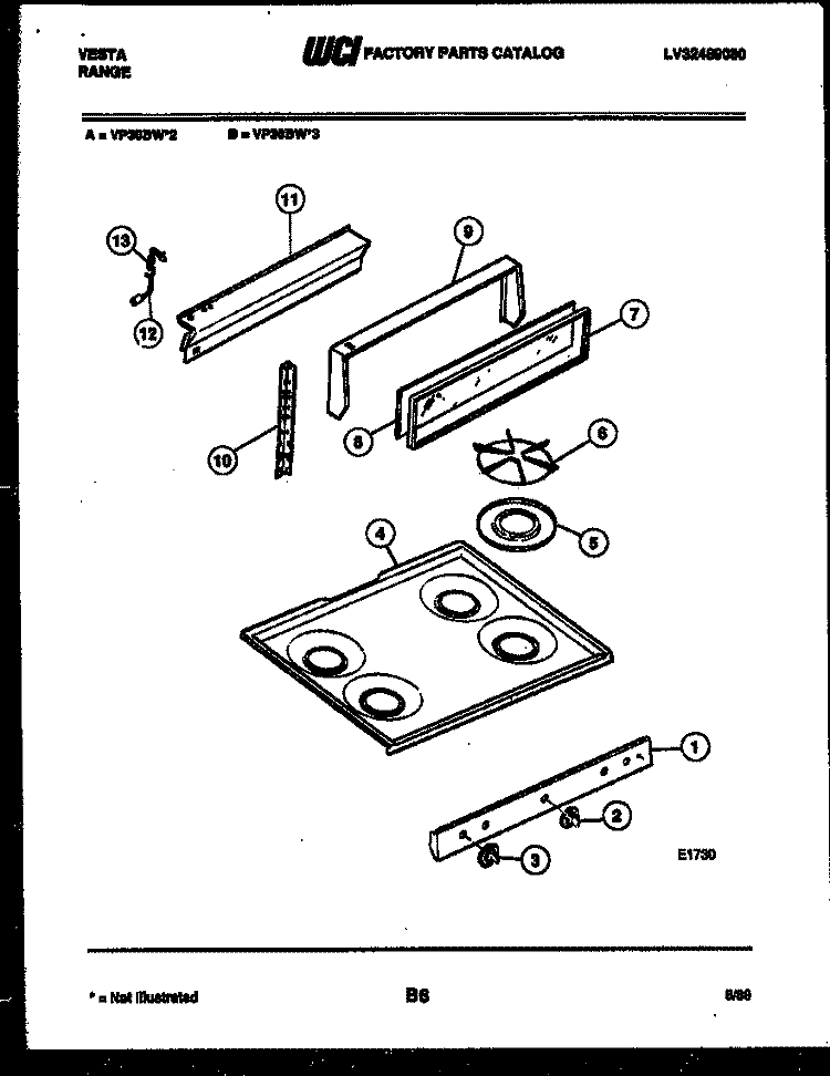 BACKGUARD AND COOKTOP PARTS Diagram and Parts List for VP30BW2  Tappan Range