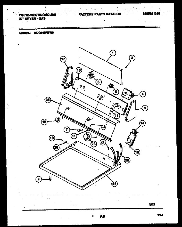CONSOLE AND CONTROL PARTS Diagram and Parts List for WDG546RBW0  Frigidaire Dryer