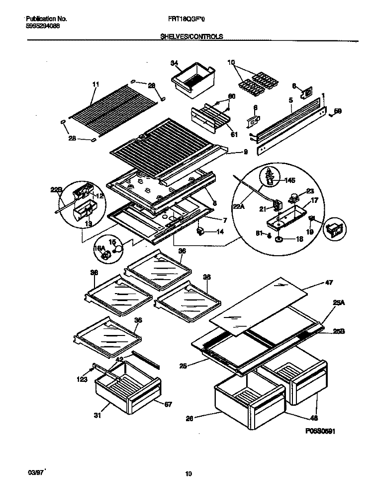 SHELVES / CONTROLS Diagram and Parts List for FRT18QGFD0  Frigidaire Refrigerator