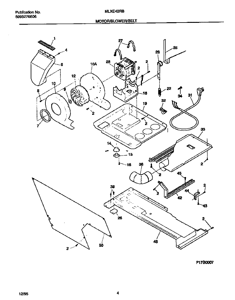 MOTOR / BLOWER / BELT Diagram and Parts List for MLXE42RBD3  Frigidaire Washer Dryer Combo