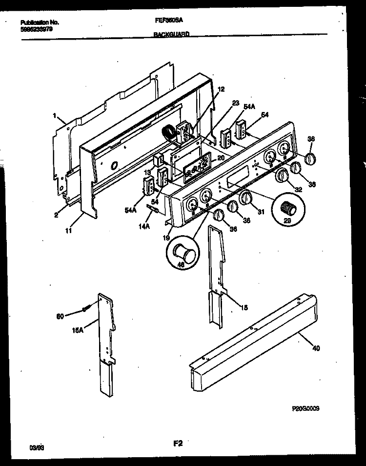 BACKGUARD Diagram and Parts List for FEF350SAWA  Frigidaire Range