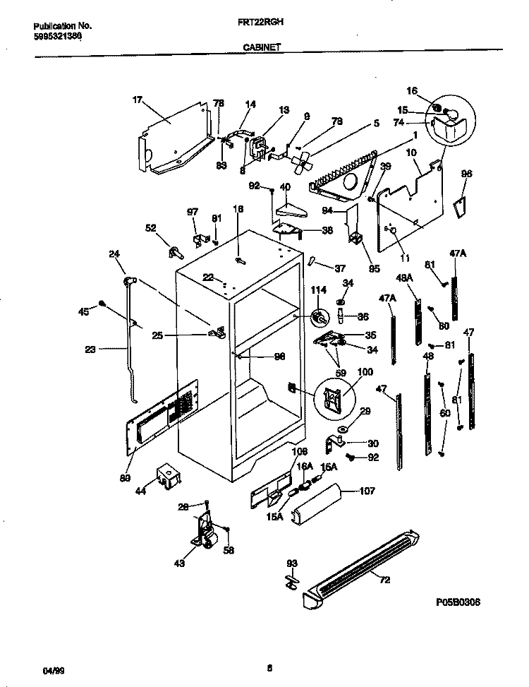 CABINET Diagram and Parts List for FRT22RGHB0  Frigidaire Refrigerator