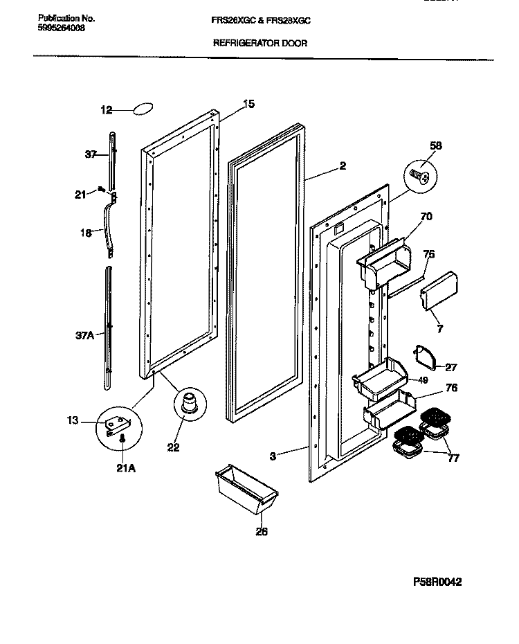 REFRIGERATOR DOOR Diagram and Parts List for FRS28XGCD0  Frigidaire Refrigerator