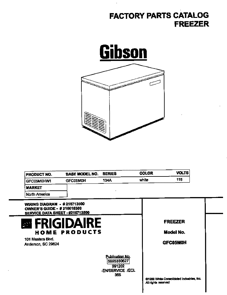 COVER Diagram and Parts List for GFC05M0HW1  Gibson Freezer