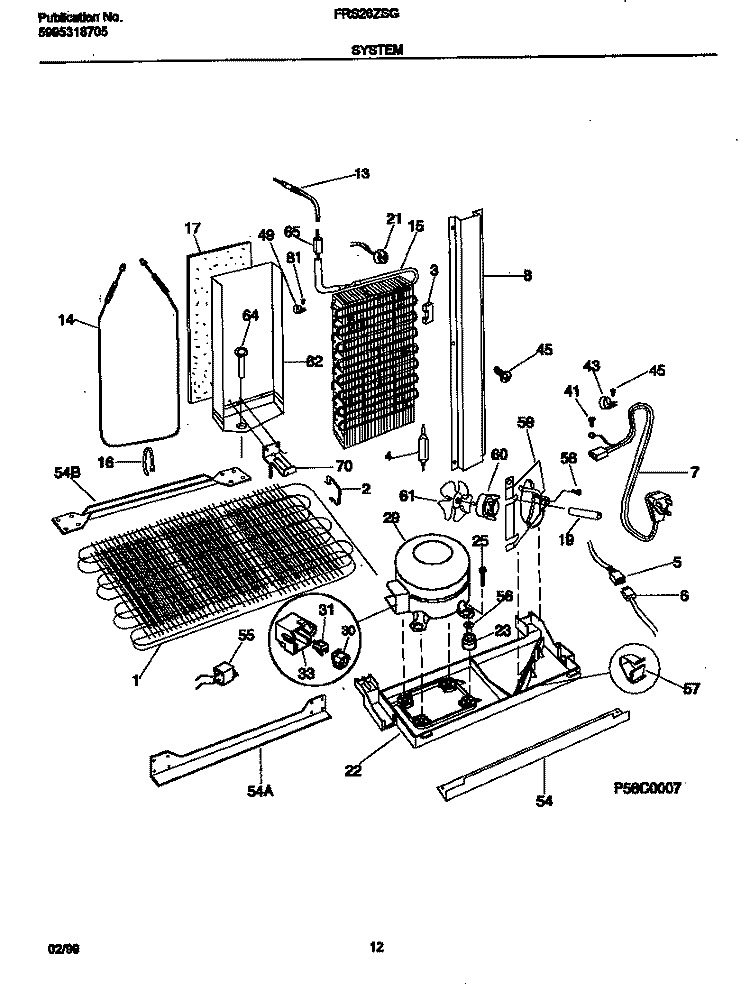 SYSTEM Diagram and Parts List for FRS26ZSGB3  Frigidaire Refrigerator
