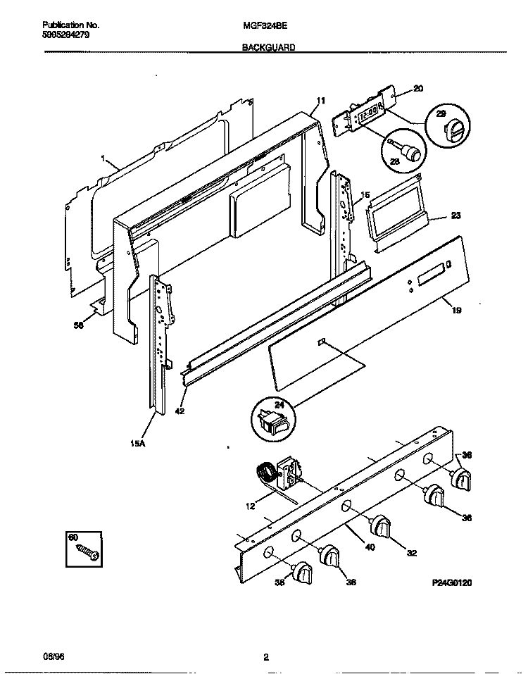 BACKGUARD Diagram and Parts List for MGF324BEWA  Frigidaire Range