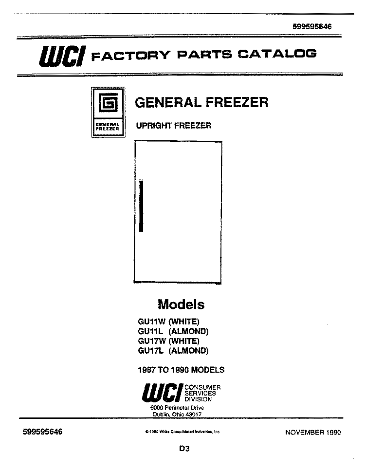COVER Diagram and Parts List for GU17L  Frigidaire Freezer