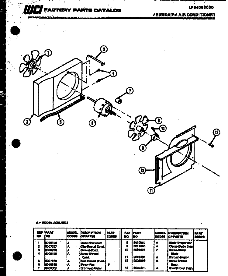 AIR HANDLING PARTS Diagram and Parts List for A06LH5E1  Frigidaire Air Conditioner