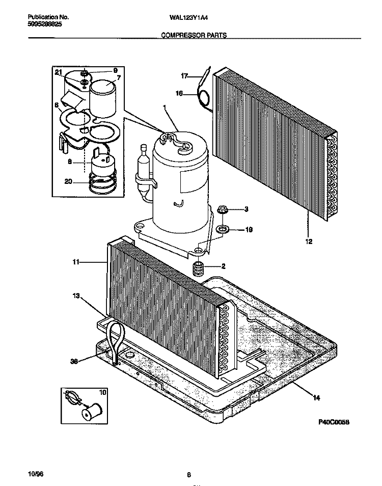 COMPRESSOR PARTS Diagram and Parts List for WAL123Y1A4  Frigidaire Air Conditioner