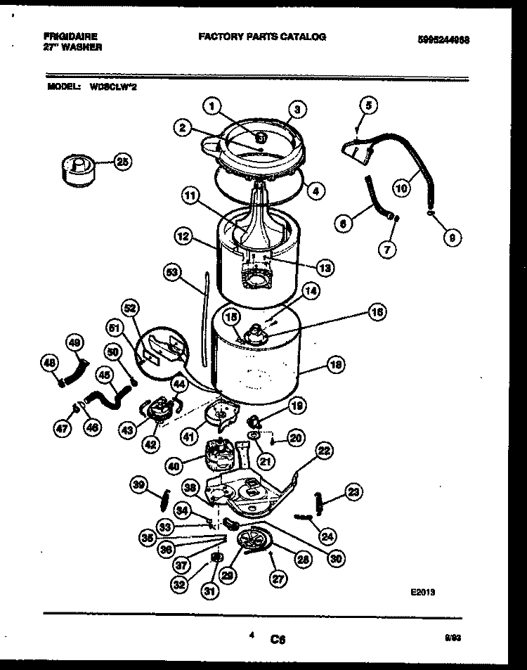 TUB DETAIL Diagram and Parts List for WDSCLW2  Frigidaire Washer