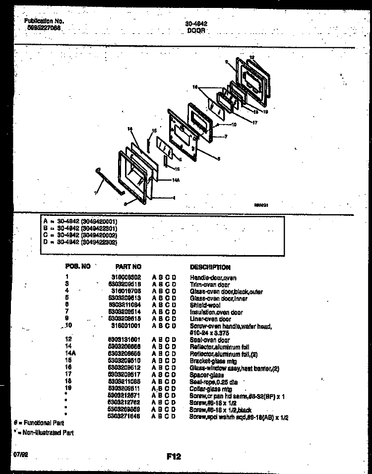 DOOR PARTS Diagram and Parts List for 30-4942-00-01  Tappan Range
