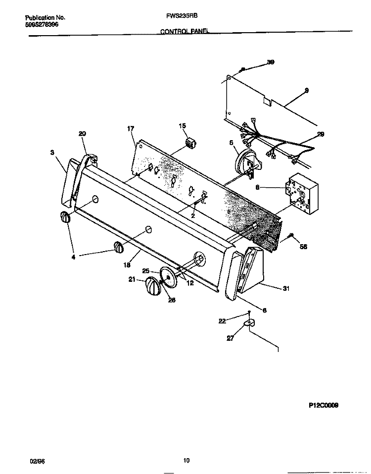 CONTROL PANEL Diagram and Parts List for FWS235RBS2  Frigidaire Washer