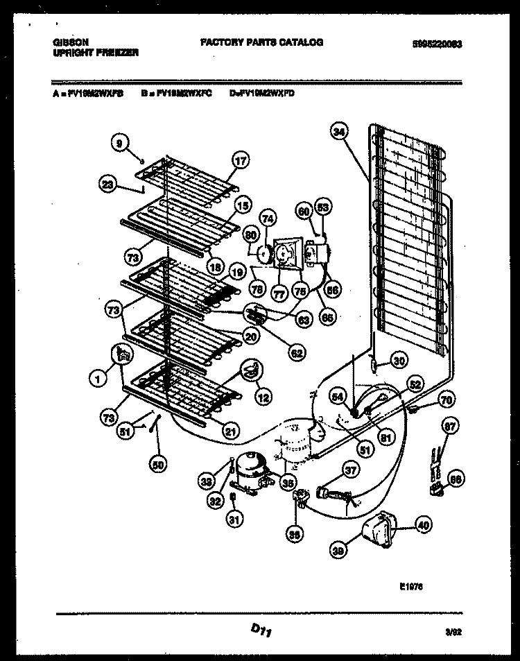 SYSTEM AND ELECTRICAL PARTS Diagram and Parts List for FV19M2WXFD  Gibson Freezer