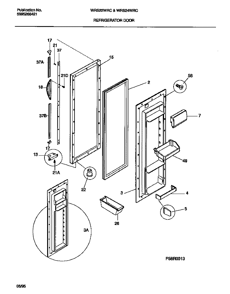 REFRIGERATOR DOOR Diagram and Parts List for WRS22WRCD0  Frigidaire Refrigerator