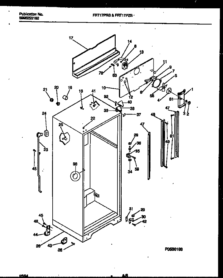CABINET PARTS Diagram and Parts List for FRT17PZBW1  Frigidaire Refrigerator