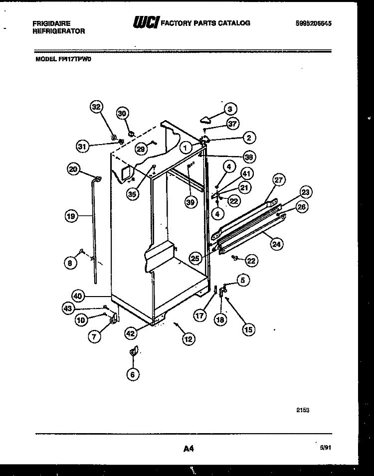 CABINET PARTS Diagram and Parts List for FPI17TPW0  Frigidaire Refrigerator