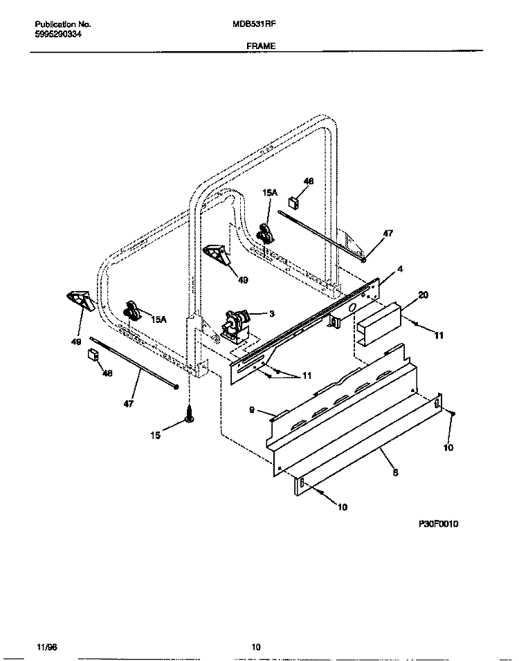 FRAME Diagram and Parts List for MDB531RFR1  Frigidaire Dishwasher