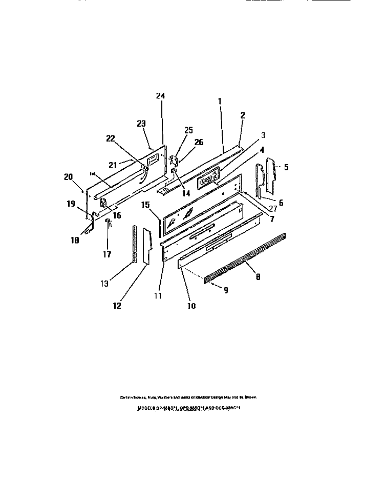 CONSOLE, PANELS Diagram and Parts List for GP38BCL1  Frigidaire Range