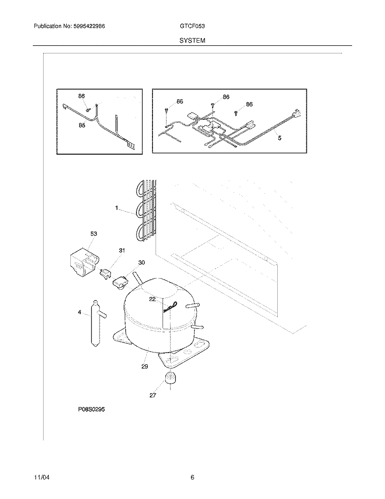 SYSTEM Diagram and Parts List for GTCF053  Frigidaire Freezer