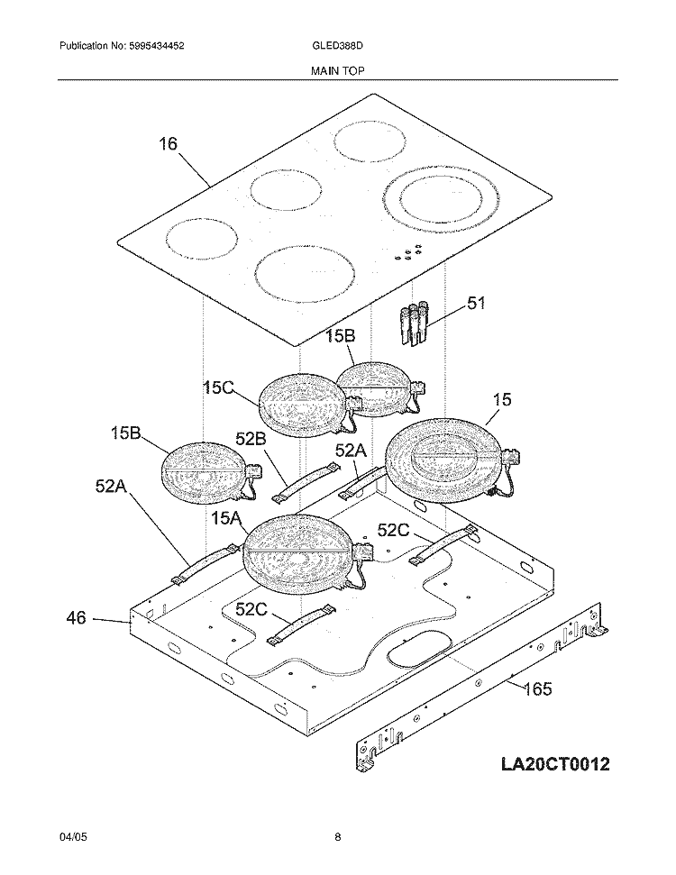 MAINTOP Diagram and Parts List for GLED388DQB  Frigidaire Range