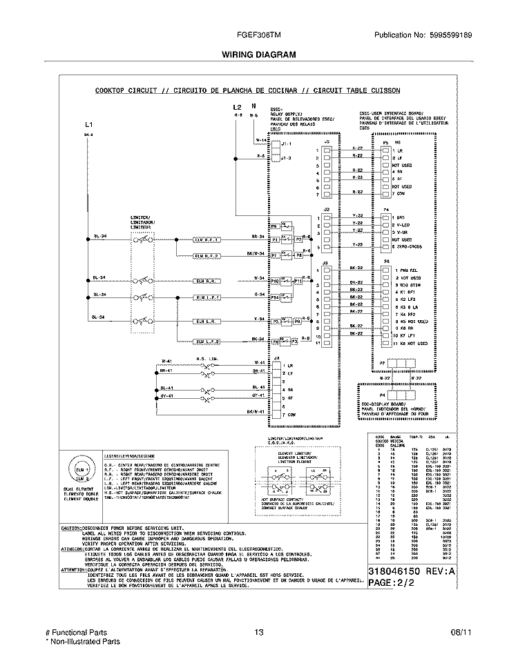 WIRING DIAGRAM Diagram and Parts List for FGEF306TMBA  Frigidaire Wall Oven