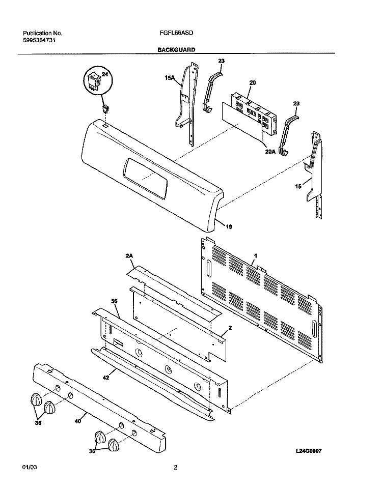 BACKGUARD Diagram and Parts List for FGFL66ASD  Frigidaire Range