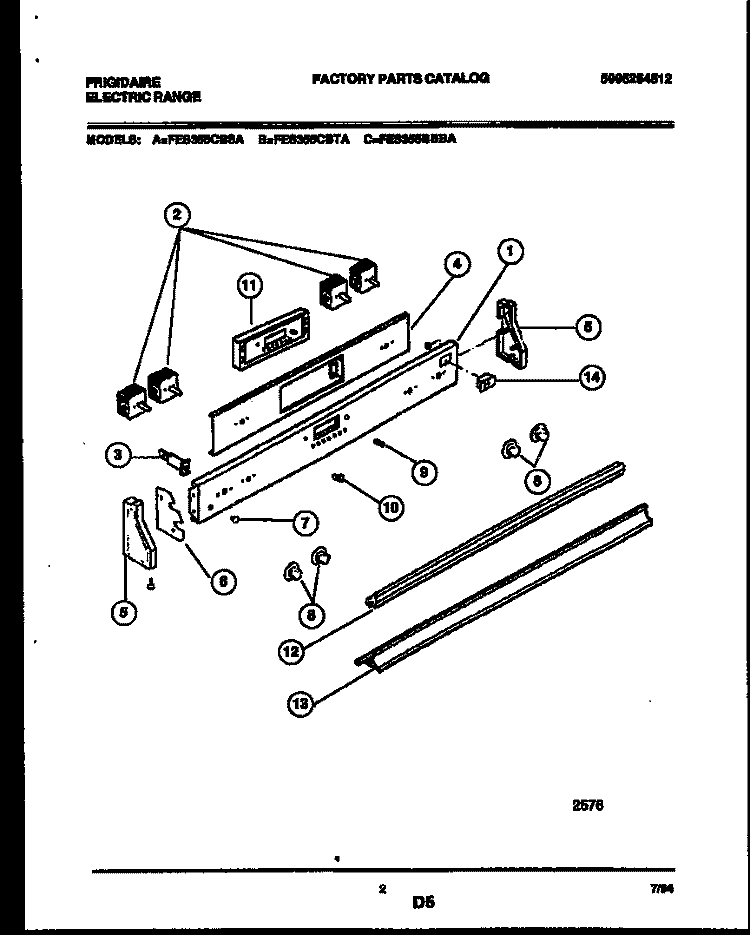 CONTROL PANEL Diagram and Parts List for FES355CBSA  Frigidaire Range