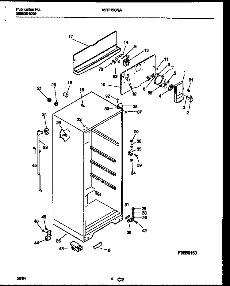 CABINET PARTS Diagram and Parts List for MRT15CNAW0  Frigidaire Refrigerator