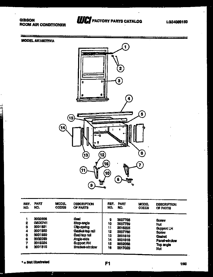 CABINET AND INSTALLATION PARTS Diagram and Parts List for AK18E7RVA  Gibson Air Conditioner
