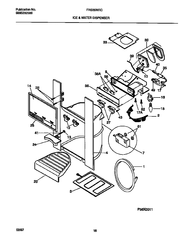 ICE & WATER DISPENSER Diagram and Parts List for FRS26WRCD6  Frigidaire Refrigerator