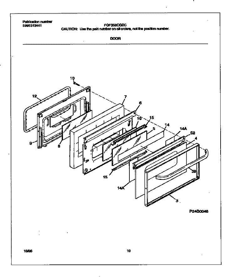 DOOR Diagram and Parts List for FGF358CGSC  Frigidaire Range