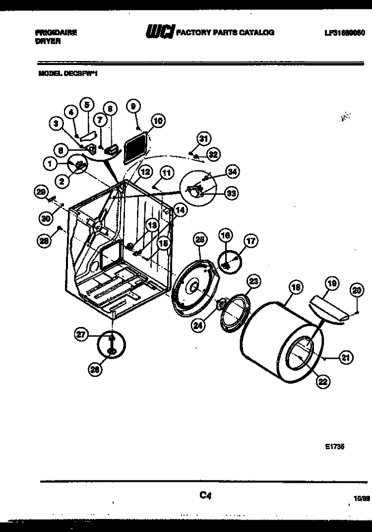 CABINET AND COMPONENT PARTS Diagram and Parts List for DECSFW1  Frigidaire Dryer