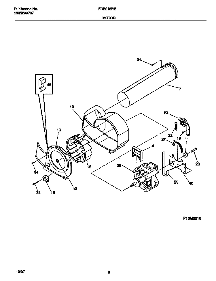 MOTOR Diagram and Parts List for FDE216RES1  Frigidaire Dryer