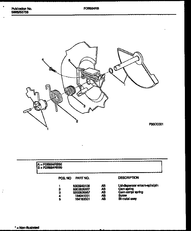 CAM Diagram and Parts List for FDB884RBB0  Frigidaire Dishwasher