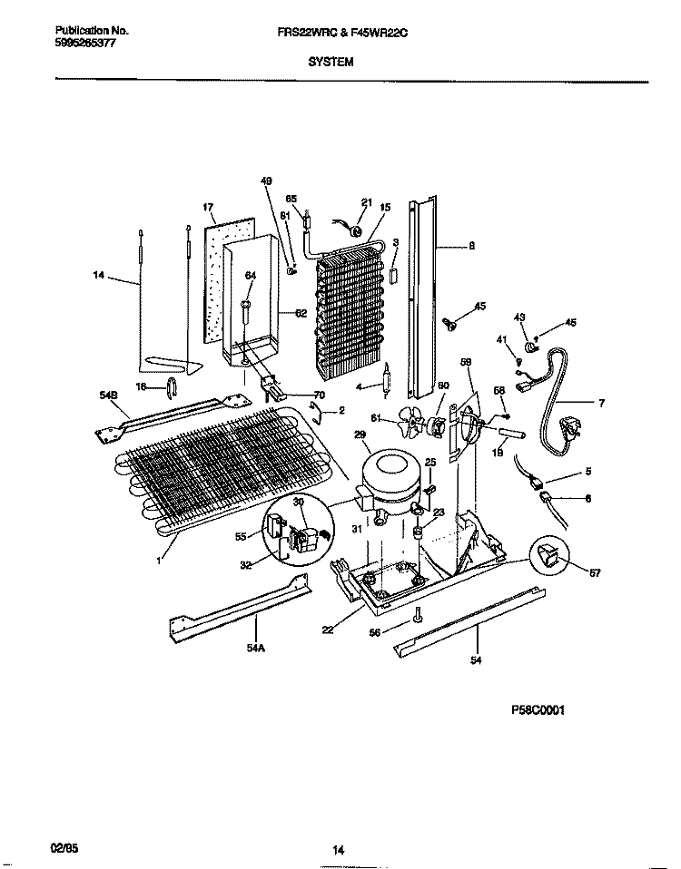 SYSTEM Diagram and Parts List for F45WR22CW0  Frigidaire Refrigerator