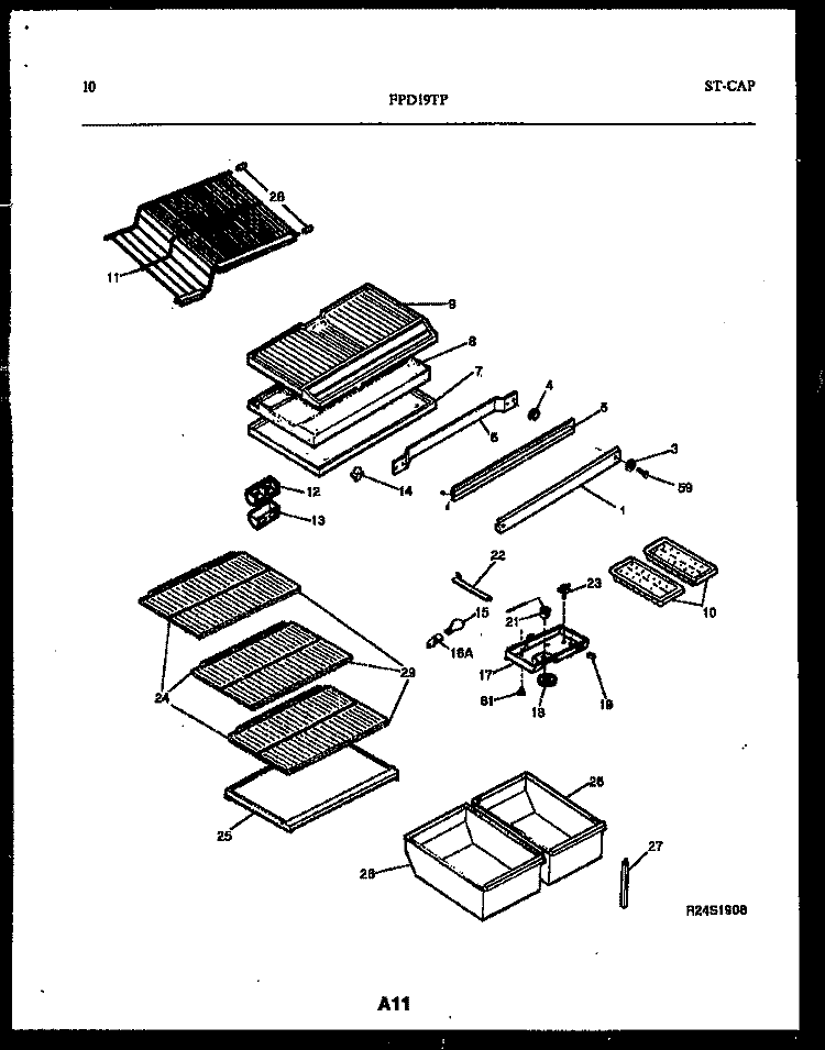 SHELVES AND SUPPORTS Diagram and Parts List for FPD19TPH1  Frigidaire Refrigerator