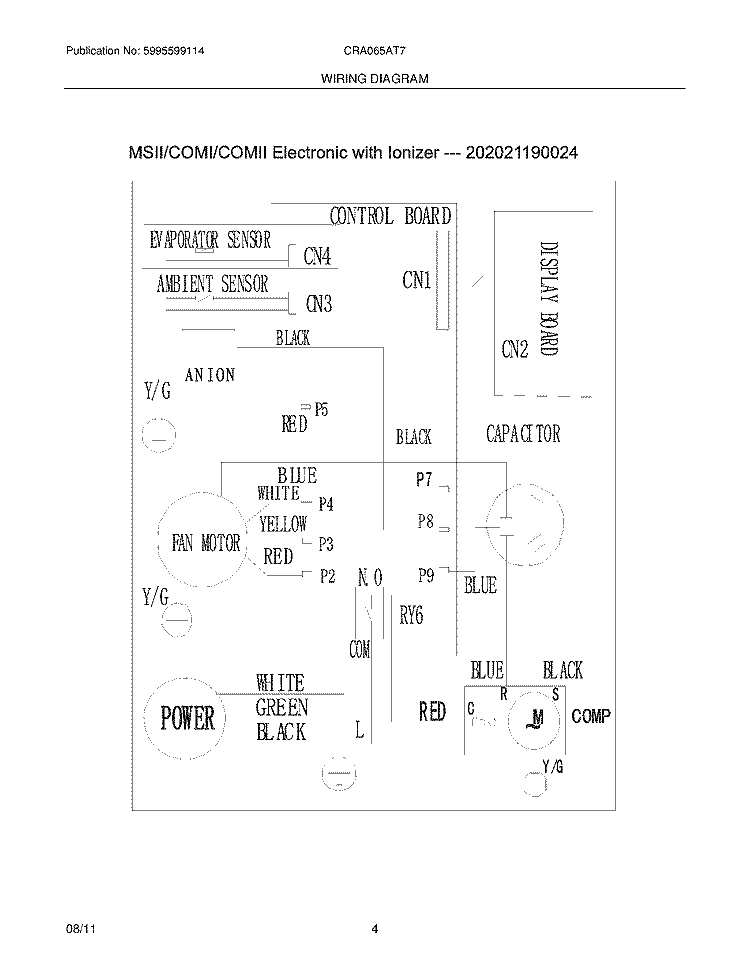 WIRING DIAGRAM Diagram and Parts List for CRA065AT713  Frigidaire Air Conditioner