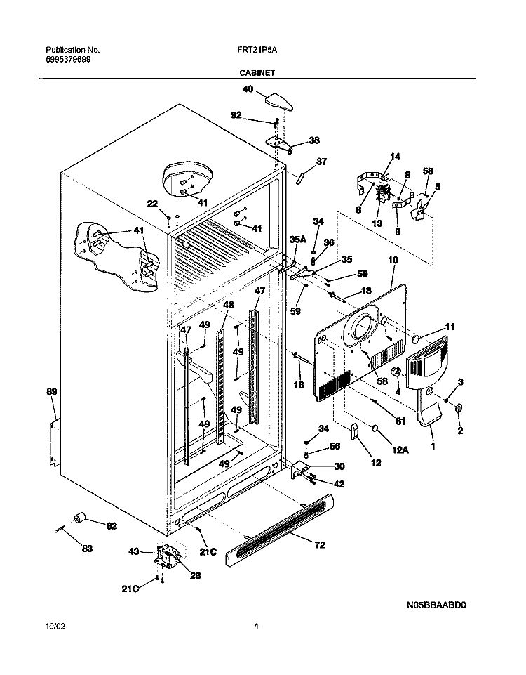 CABINET Diagram and Parts List for FRT21P5AB7  Frigidaire Refrigerator