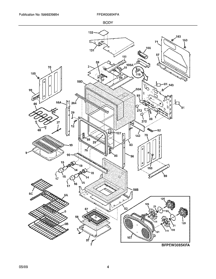 BODY Diagram and Parts List for FPEW3085KFA  Frigidaire Wall Oven