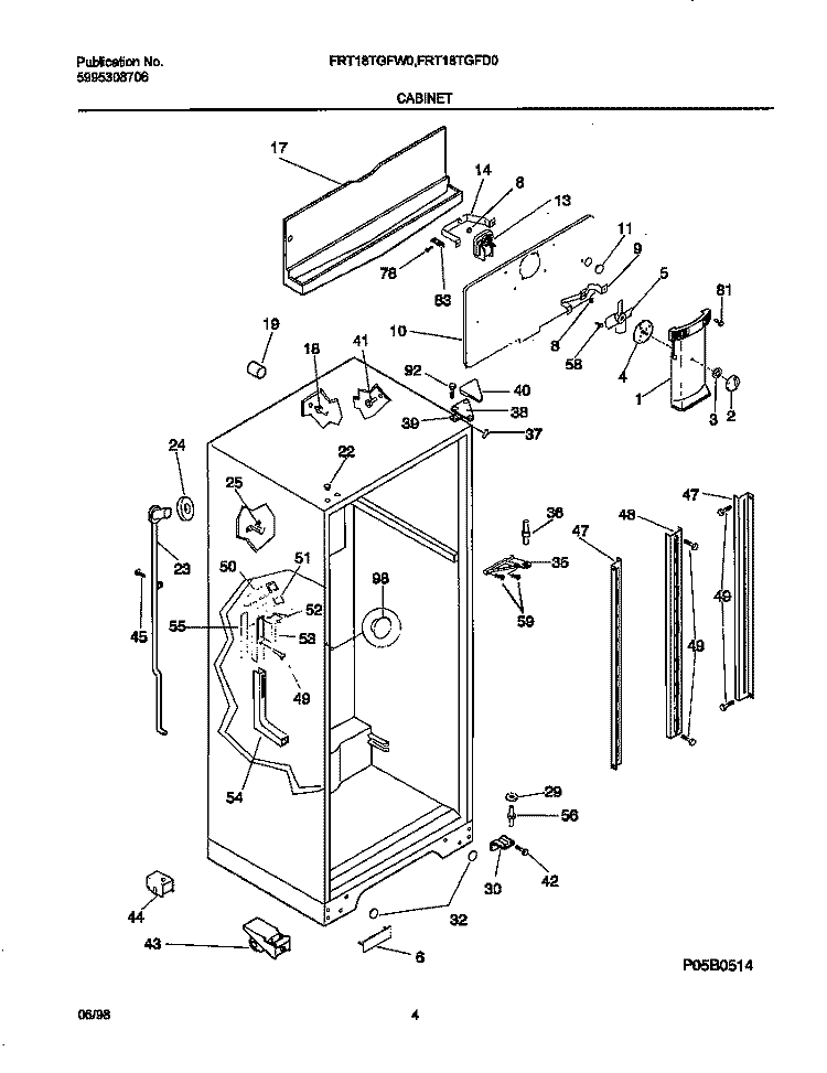 CABINET Diagram and Parts List for FRT18TGFD0  Frigidaire Refrigerator