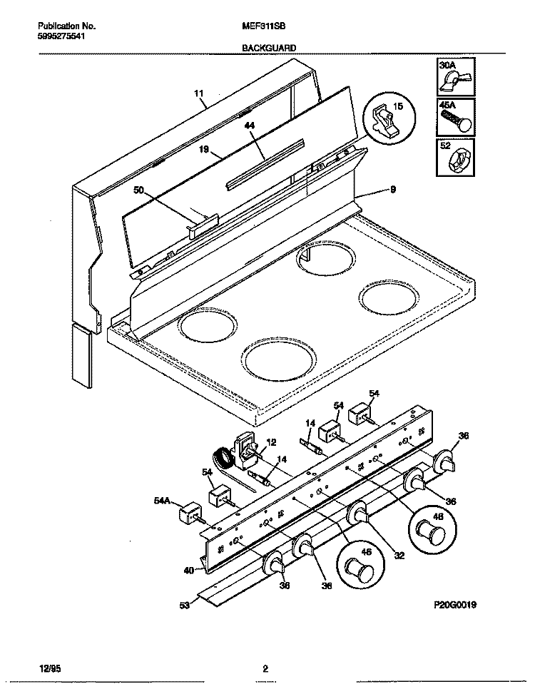 BACKGUARD Diagram and Parts List for MEF311SBWD  Frigidaire Range