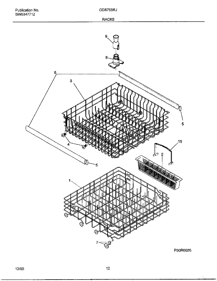 RACKS Diagram and Parts List for GDB755RJS0  Gibson Dishwasher