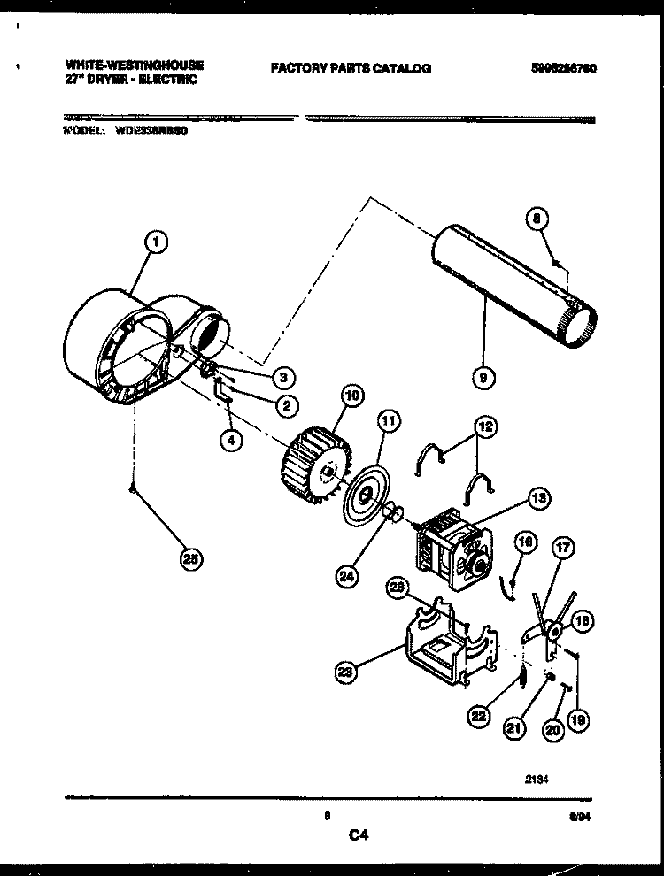 BLOWER AND DRIVE PARTS Diagram and Parts List for WDE336RBS0  Frigidaire Dryer