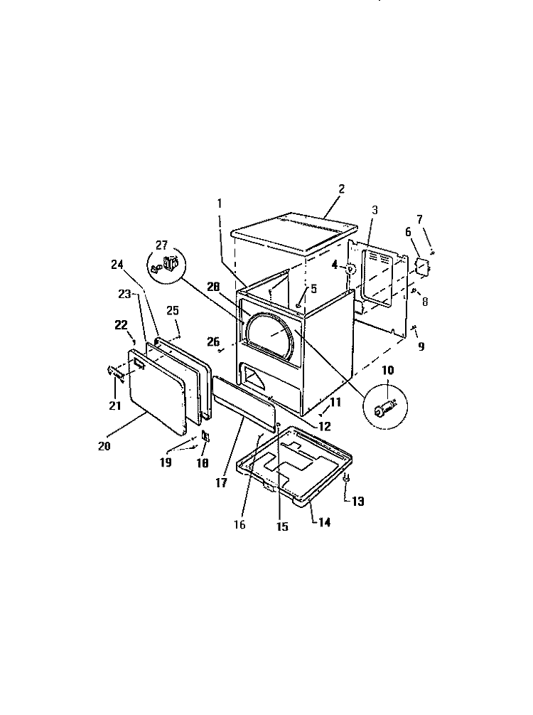 CABINET Diagram and Parts List for DEA600A2F  Kelvinator Dryer