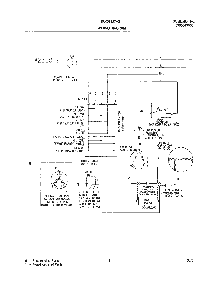 WIRING DIAGRAM Diagram and Parts List for FAK083J7V2  Frigidaire Air Conditioner