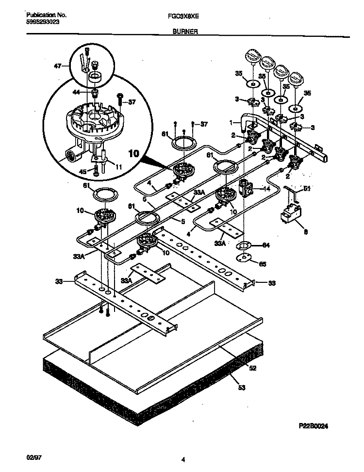 BURNER Diagram and Parts List for FGC3X8XESC  Frigidaire Cooktop
