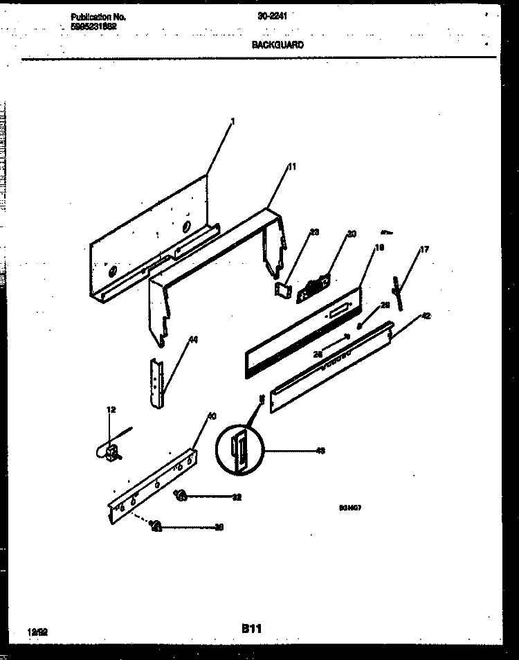 BACKGUARD Diagram and Parts List for 30-2241-23-04  Tappan Range